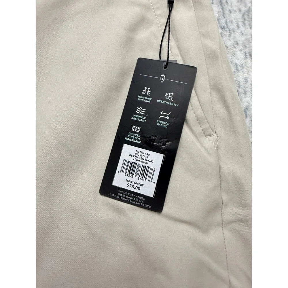 Walter Hagen Mens Light Khaki Perfect 11 Golf Shorts Big & Tall 48‎ MGA14400BT